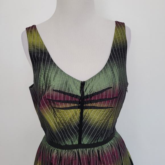 Vivienne Tam Silk Dress Fit Flare Party Cocktail Iridescent Purple Green Women 6 - Picture 4 of 14